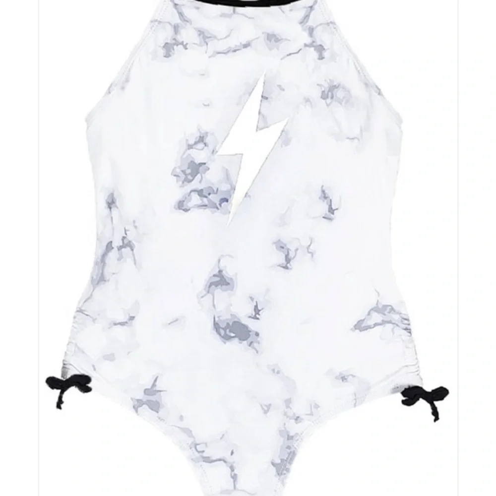 Limeapple White and Gray Kids Swim One Piece